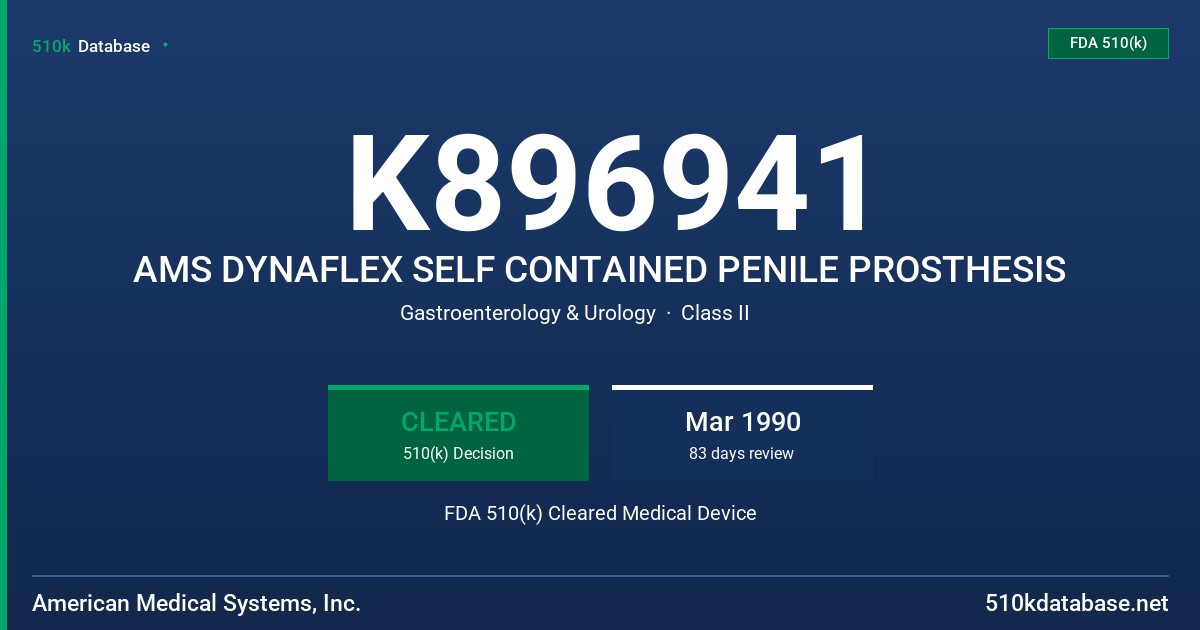 K896941 AMS DYNAFLEX SELF CONTAINED PENILE PROSTHESIS FDA 510(k) Cleared Medical Device