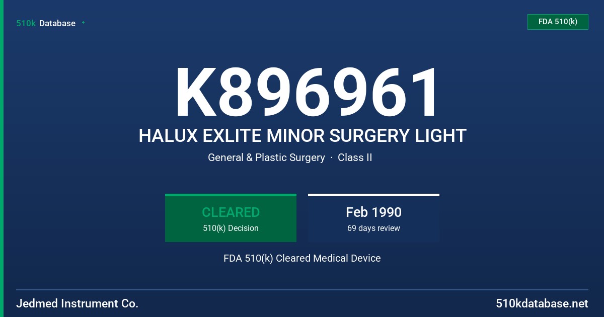 K896961 HALUX EXLITE MINOR SURGERY LIGHT FDA 510(k) Cleared Medical Device