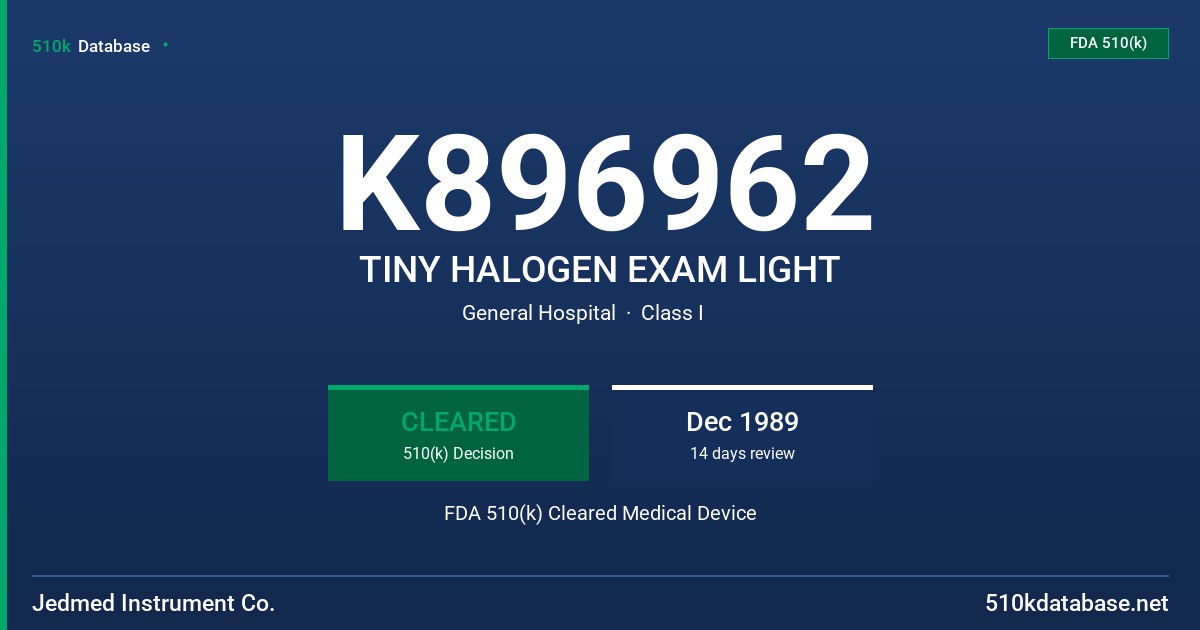 K896962 TINY HALOGEN EXAM LIGHT FDA 510(k) Cleared Medical Device