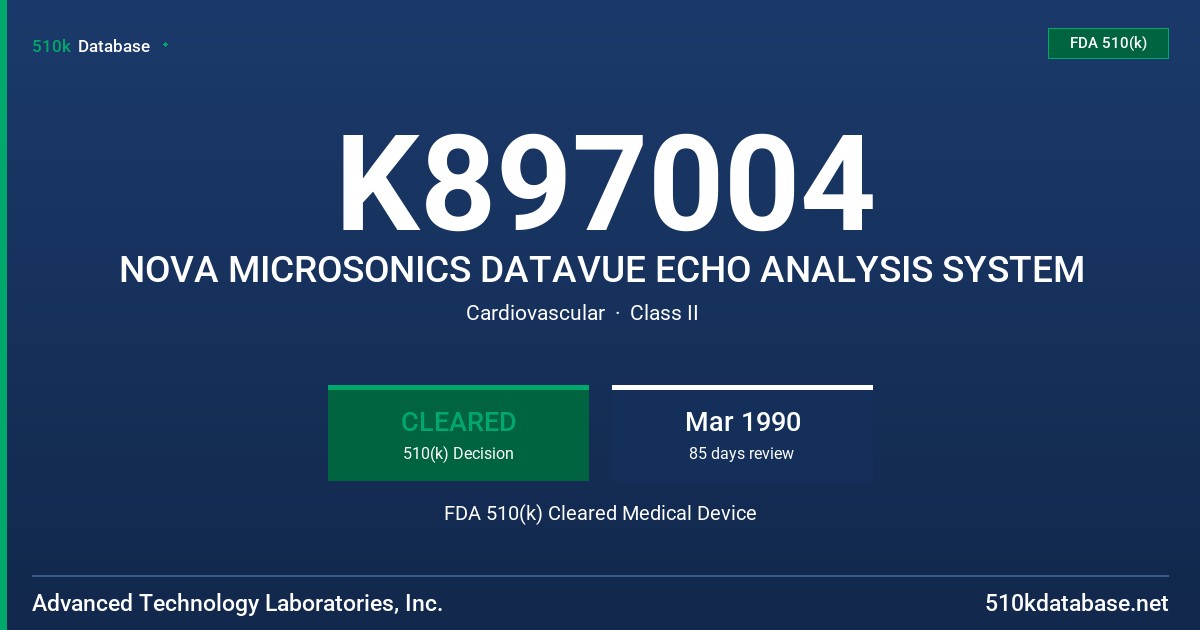 K897004 NOVA MICROSONICS DATAVUE ECHO ANALYSIS SYSTEM FDA 510(k) Cleared Medical Device