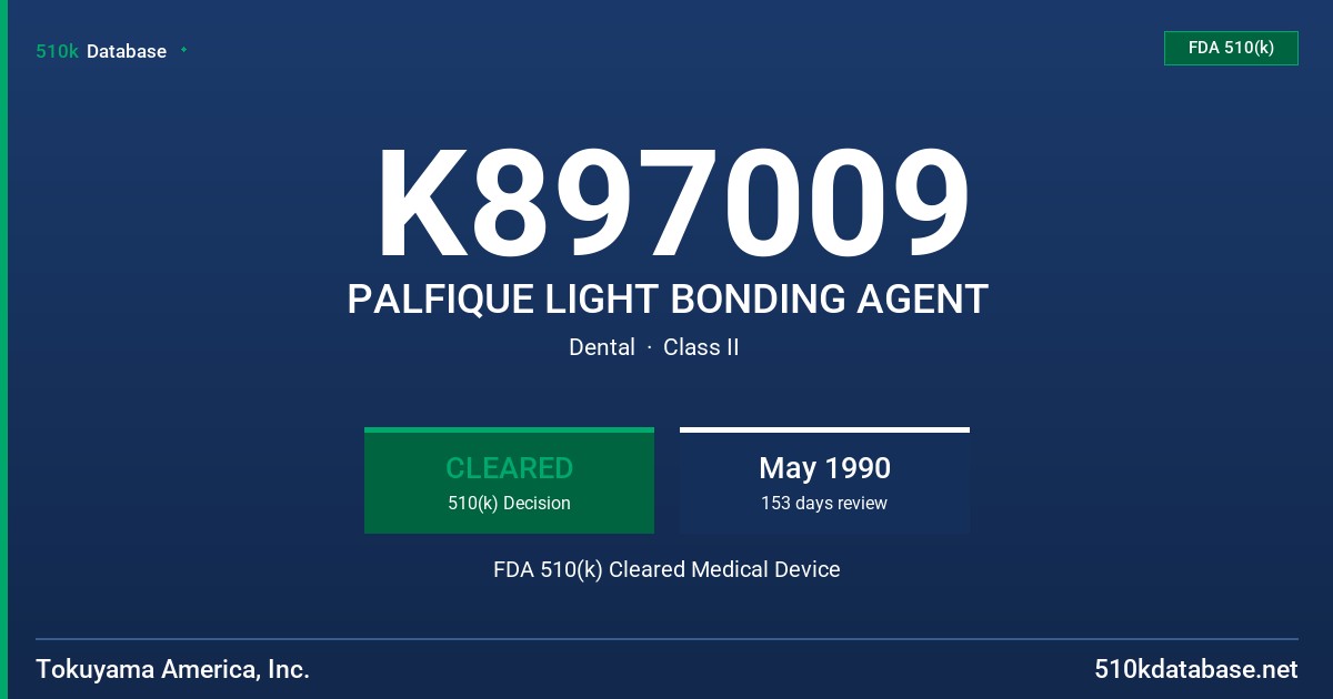 K897009 PALFIQUE LIGHT BONDING AGENT FDA 510(k) Cleared Medical Device