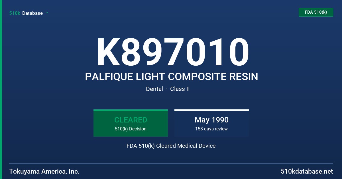 K897010 PALFIQUE LIGHT COMPOSITE RESIN FDA 510(k) Cleared Medical Device