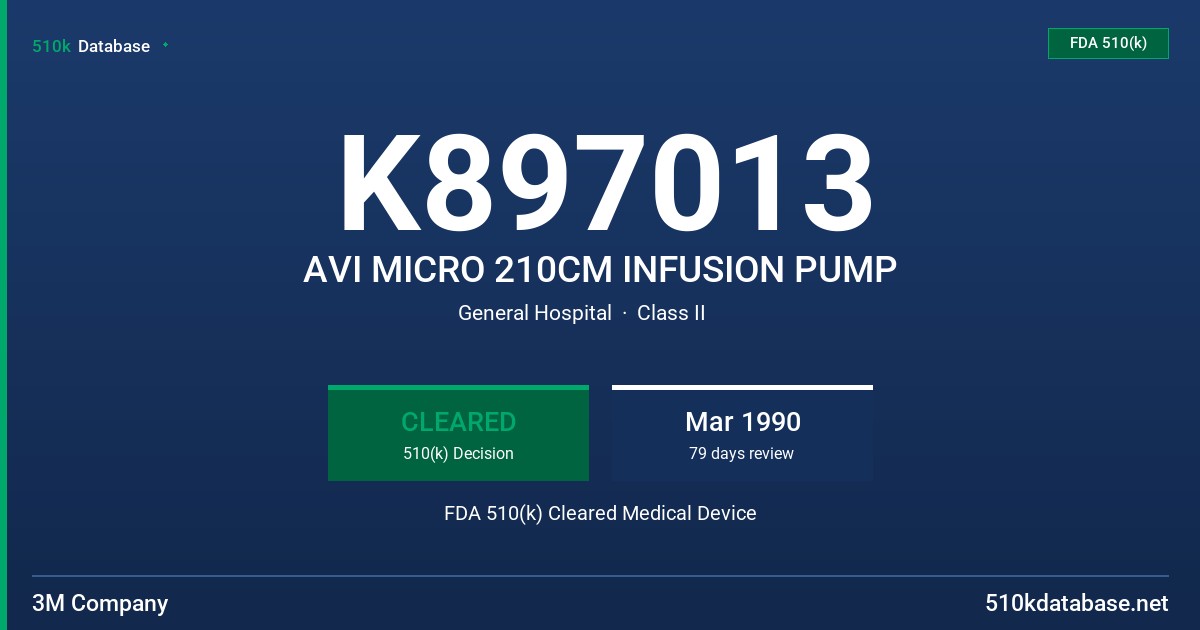 K897013 AVI MICRO 210CM INFUSION PUMP FDA 510(k) Cleared Medical Device