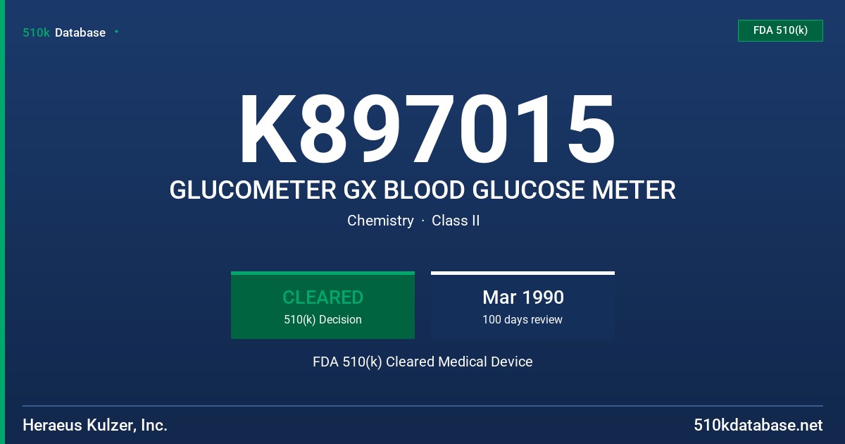 K897015 GLUCOMETER GX BLOOD GLUCOSE METER FDA 510(k) Cleared Medical Device
