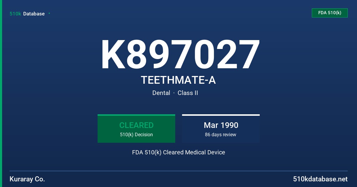 K897027 TEETHMATE-A FDA 510(k) Cleared Medical Device