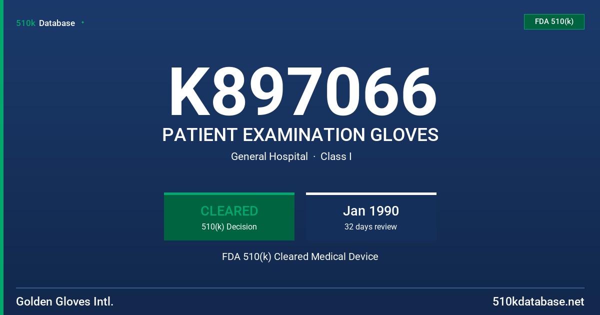 K897066 PATIENT EXAMINATION GLOVES FDA 510(k) Cleared Medical Device