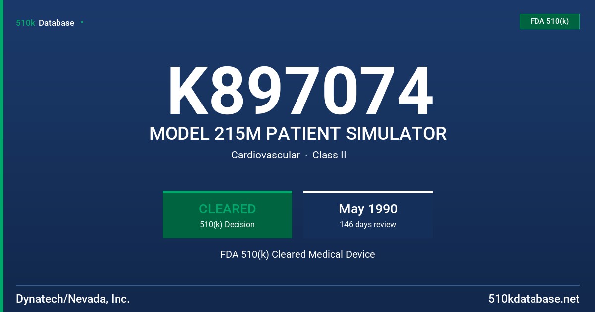 K897074 MODEL 215M PATIENT SIMULATOR FDA 510(k) Cleared Medical Device