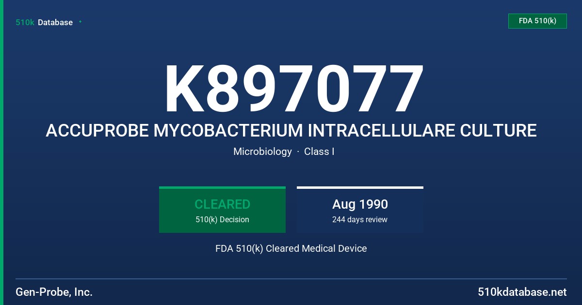 K897077 ACCUPROBE MYCOBACTERIUM INTRACELLULARE CULTURE FDA 510(k) Cleared Medical Device