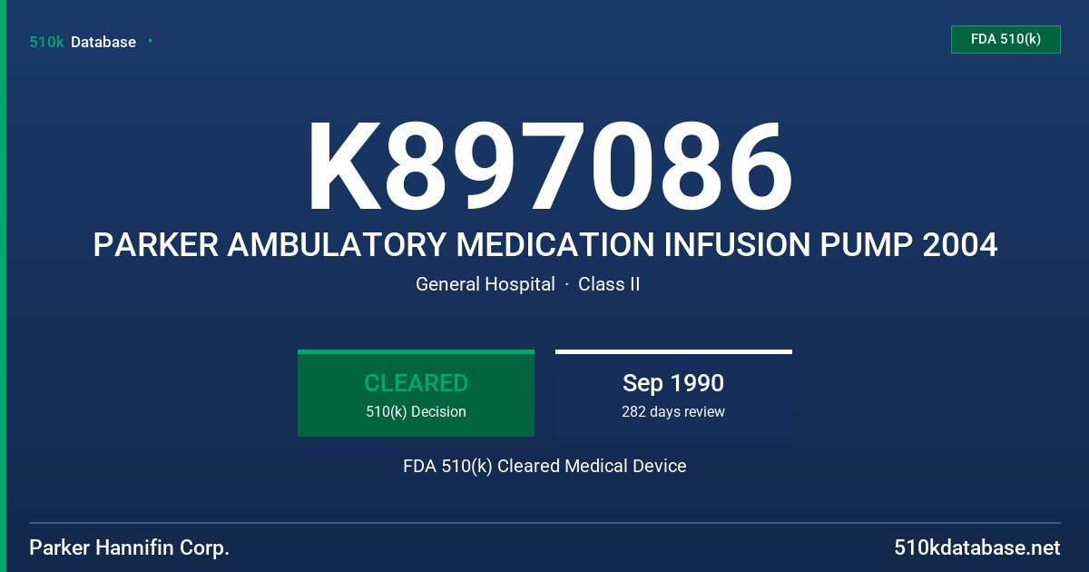 K897086 PARKER AMBULATORY MEDICATION INFUSION PUMP 2004 FDA 510(k) Cleared Medical Device
