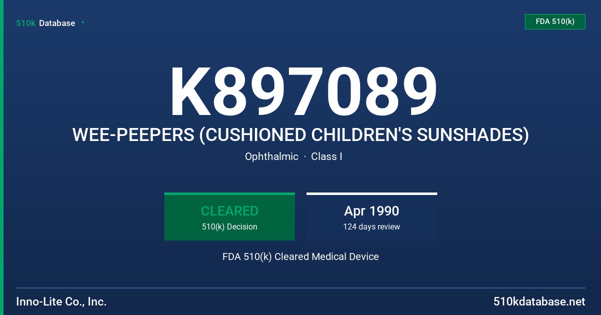 K897089 WEE-PEEPERS (CUSHIONED CHILDREN'S SUNSHADES) FDA 510(k) Cleared Medical Device