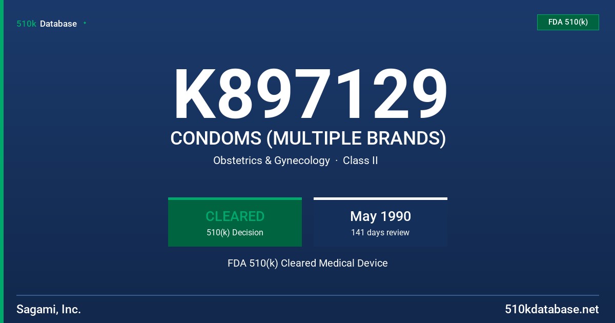 K897129 CONDOMS (MULTIPLE BRANDS) FDA 510(k) Cleared Medical Device