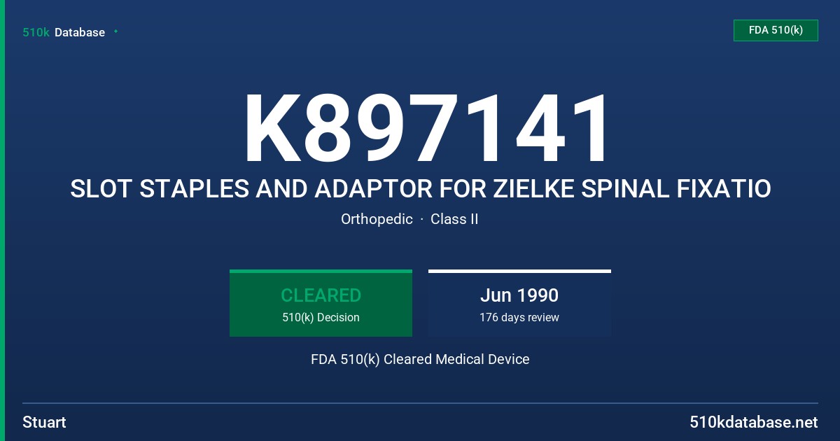 K897141 SLOT STAPLES AND ADAPTOR FOR ZIELKE SPINAL FIXATIO FDA 510(k) Cleared Medical Device