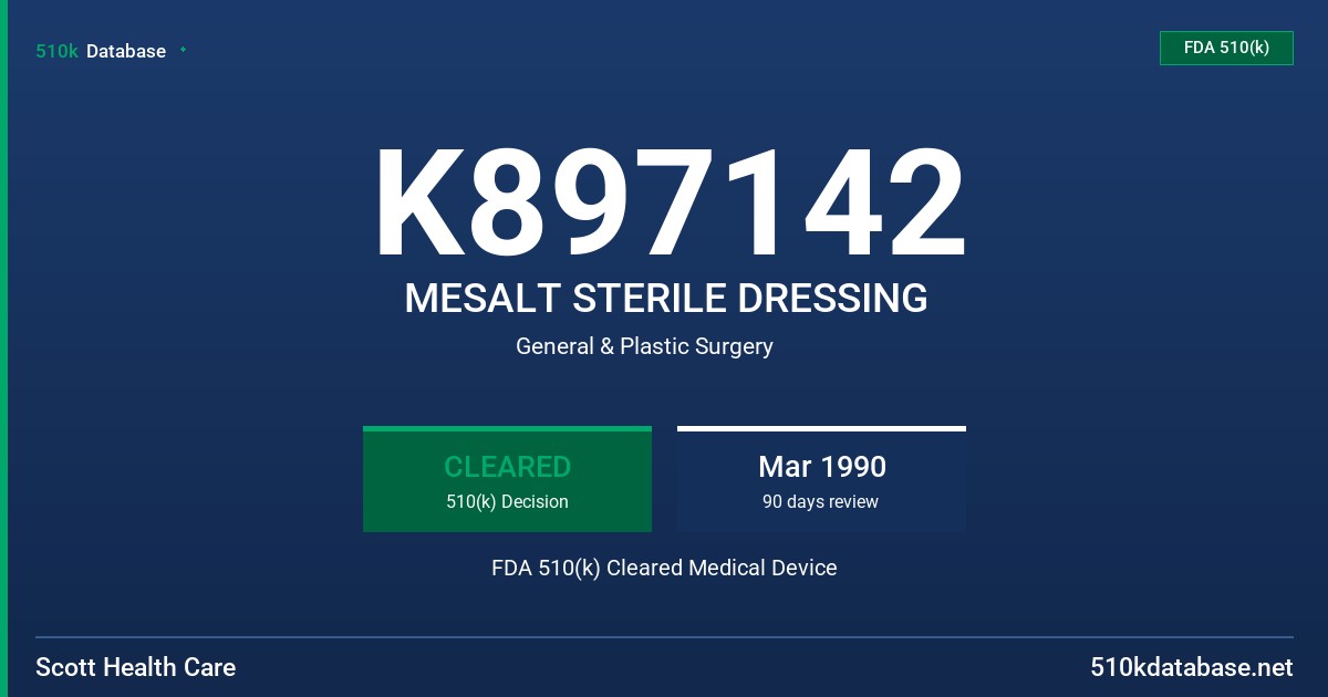 K897142 MESALT STERILE DRESSING FDA 510(k) Cleared Medical Device