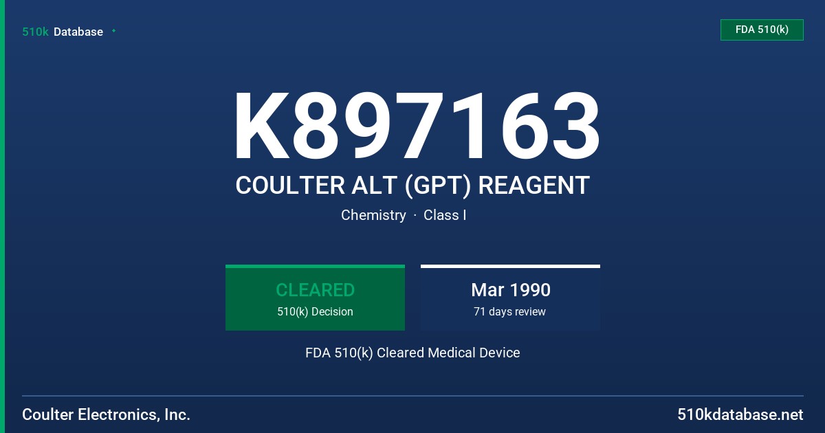 K897163 COULTER ALT (GPT) REAGENT FDA 510(k) Cleared Medical Device