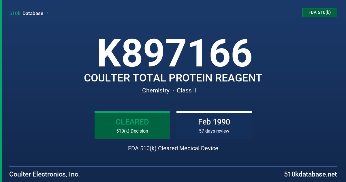 K897166 COULTER TOTAL PROTEIN REAGENT FDA 510(k) Cleared Medical Device
