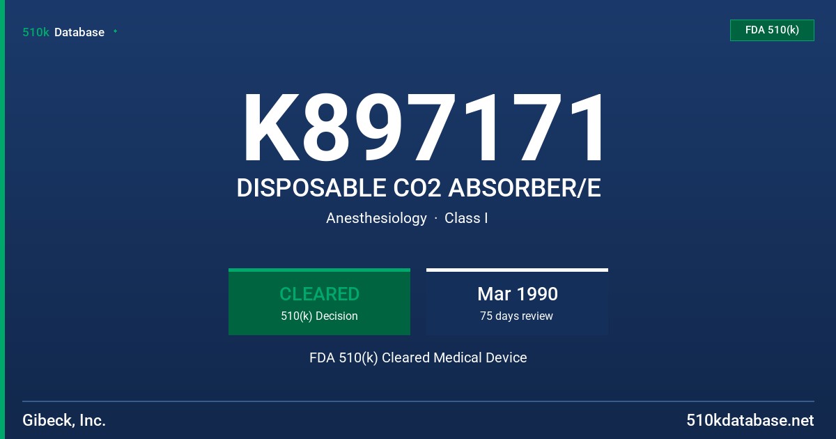 K897171 DISPOSABLE CO2 ABSORBER/E FDA 510(k) Cleared Medical Device