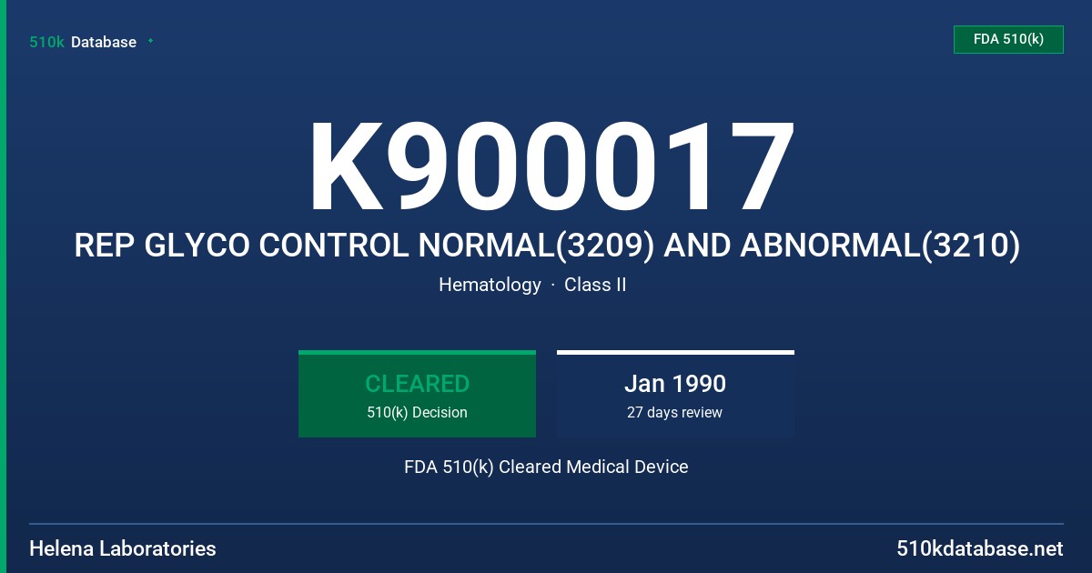 K900017 REP GLYCO CONTROL NORMAL(3209) AND ABNORMAL(3210) FDA 510(k) Cleared Medical Device