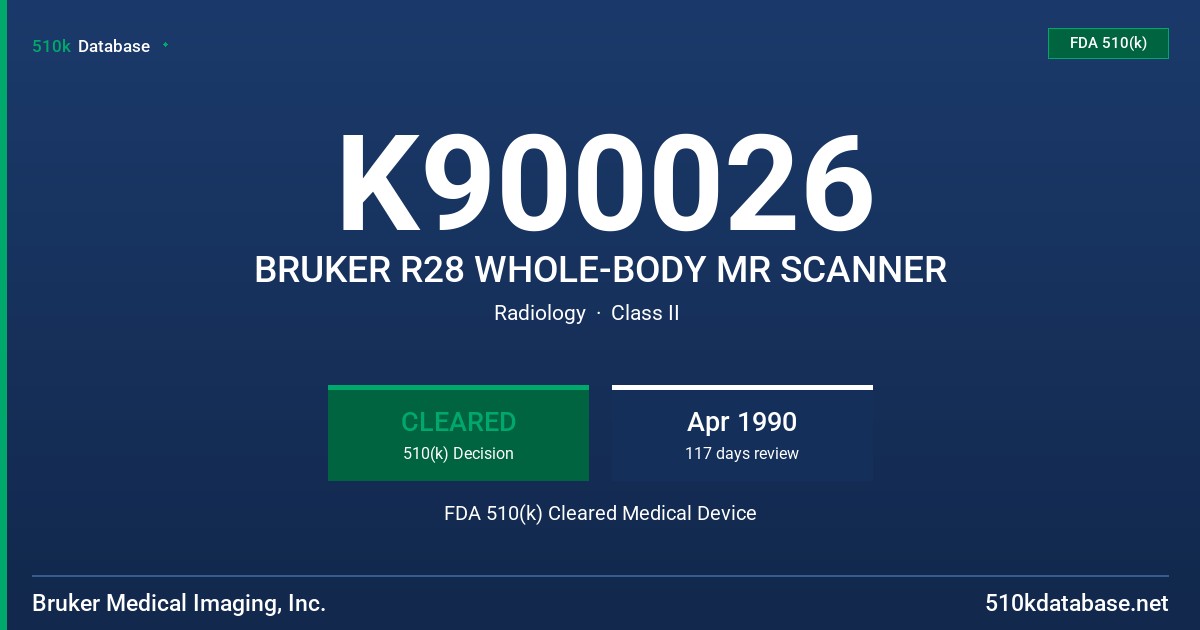 K900026 BRUKER R28 WHOLE-BODY MR SCANNER FDA 510(k) Cleared Medical Device