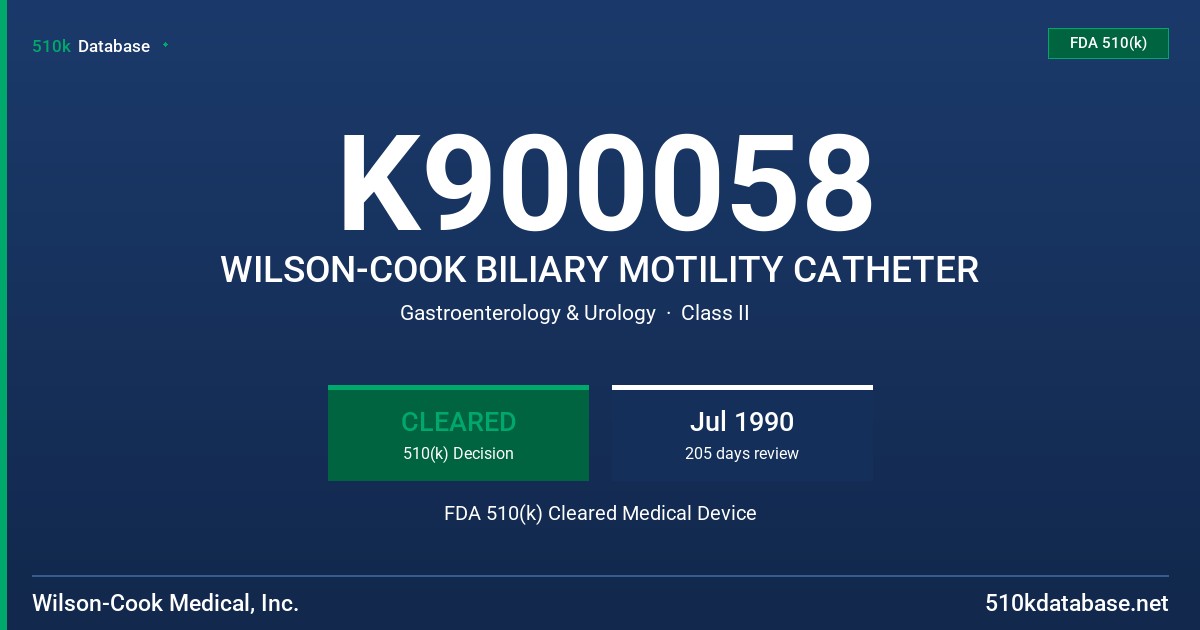 K900058 WILSON-COOK BILIARY MOTILITY CATHETER FDA 510(k) Cleared Medical Device