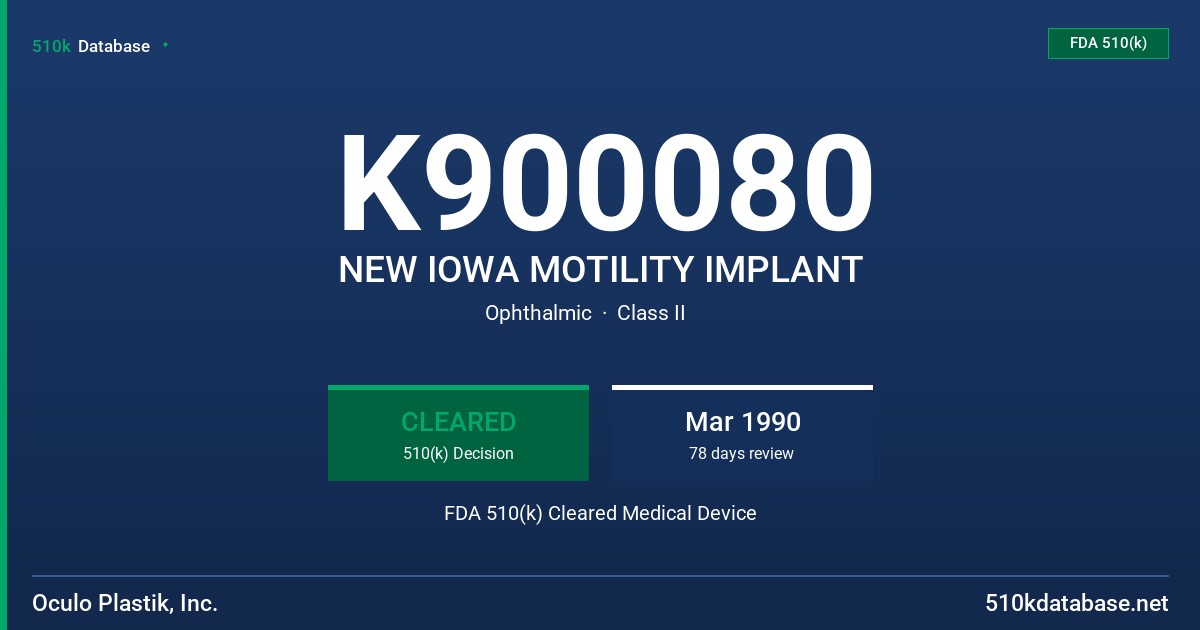 K900080 NEW IOWA MOTILITY IMPLANT FDA 510(k) Cleared Medical Device