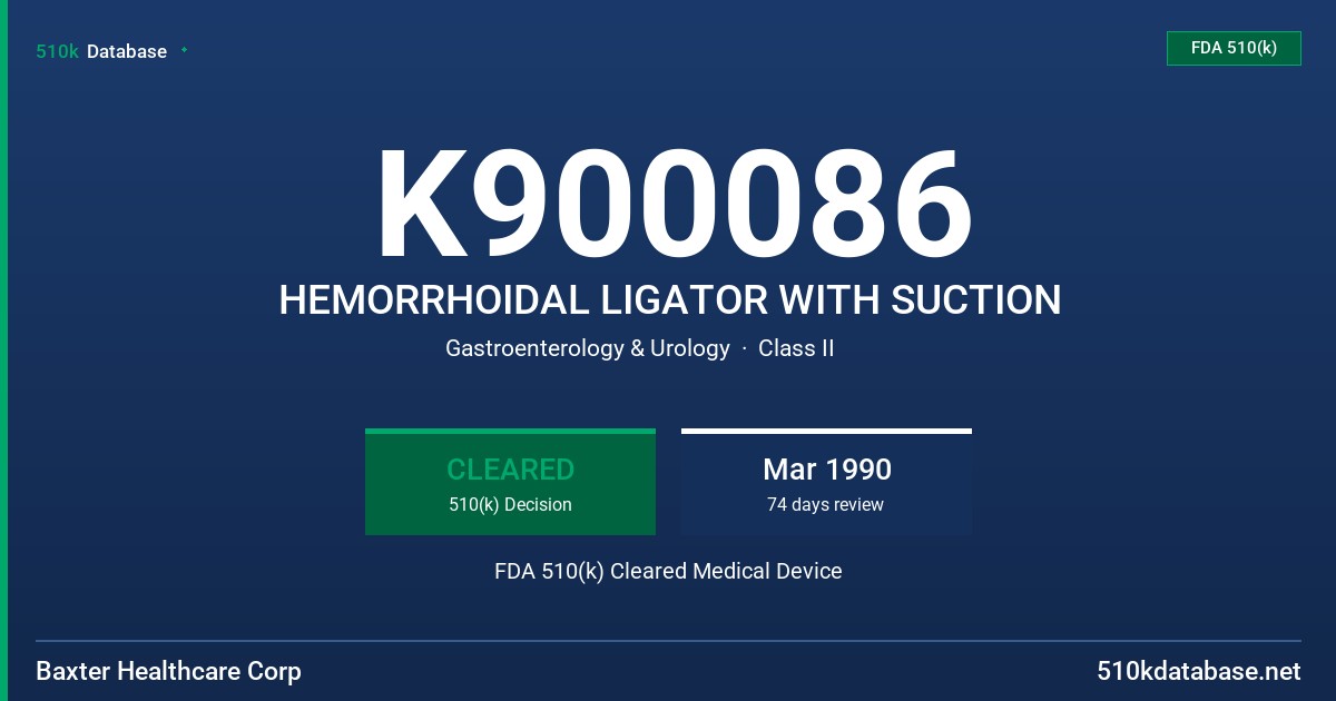 K900086 HEMORRHOIDAL LIGATOR WITH SUCTION FDA 510(k) Cleared Medical Device
