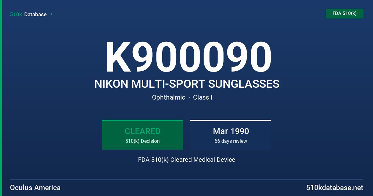 K900090 NIKON MULTI-SPORT SUNGLASSES FDA 510(k) Cleared Medical Device