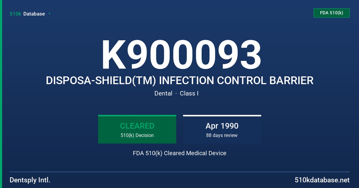 K900093 DISPOSA-SHIELD(TM) INFECTION CONTROL BARRIER FDA 510(k) Cleared Medical Device