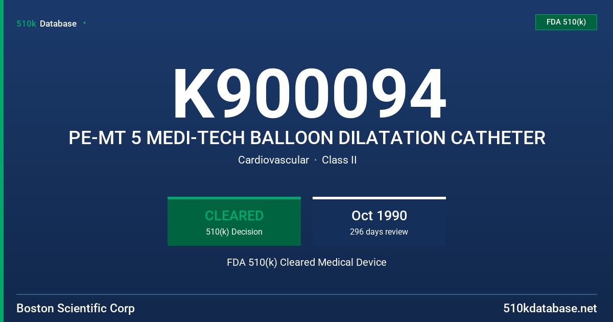 K900094 PE-MT 5 MEDI-TECH BALLOON DILATATION CATHETER FDA 510(k) Cleared Medical Device