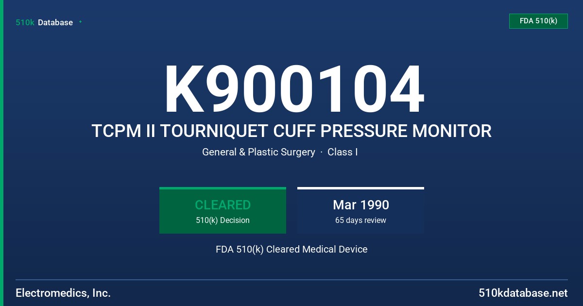 K900104 TCPM II TOURNIQUET CUFF PRESSURE MONITOR FDA 510(k) Cleared Medical Device
