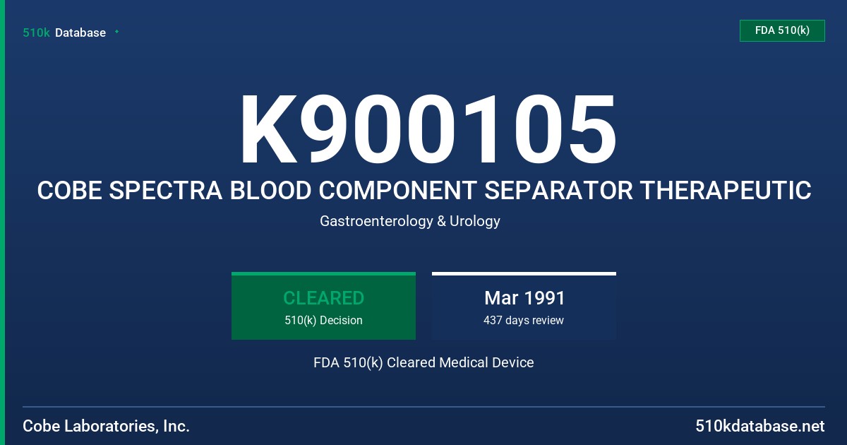 K900105 COBE SPECTRA BLOOD COMPONENT SEPARATOR THERAPEUTIC FDA 510(k) Cleared Medical Device