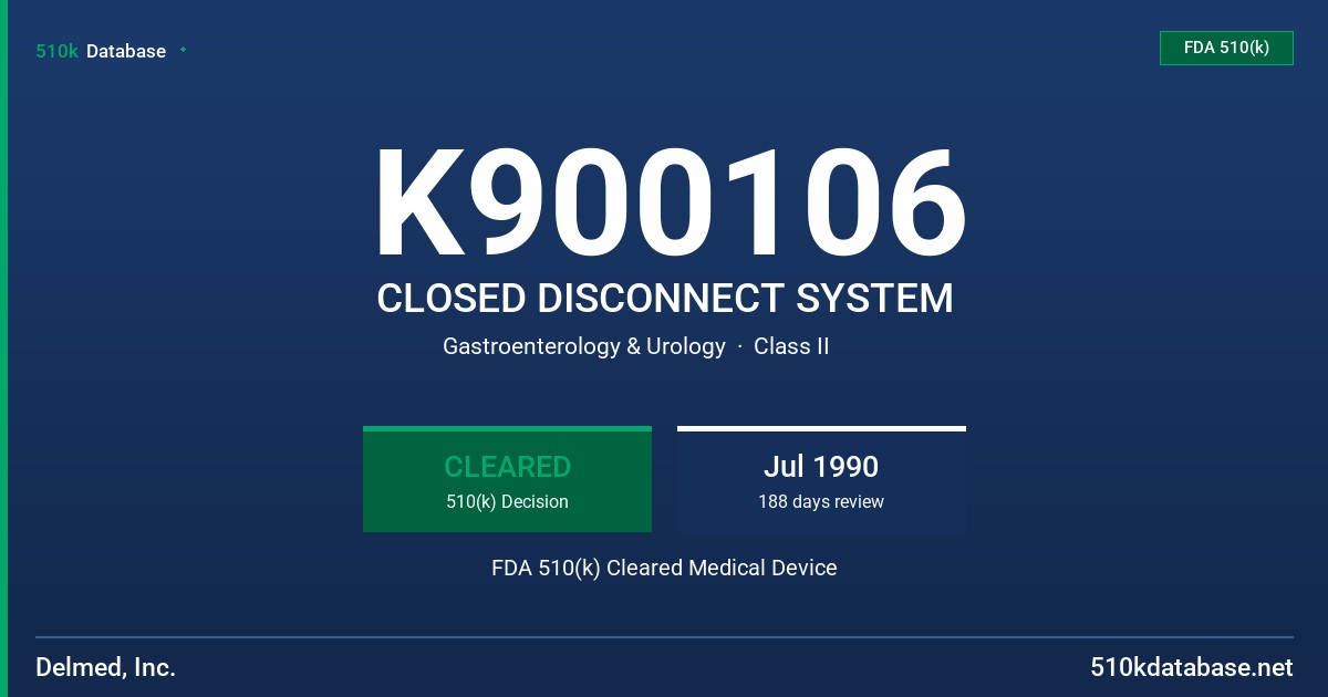K900106 CLOSED DISCONNECT SYSTEM FDA 510(k) Cleared Medical Device