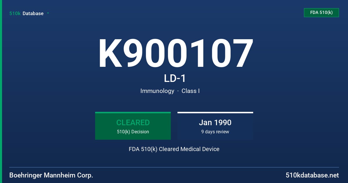 K900107 LD-1 FDA 510(k) Cleared Medical Device