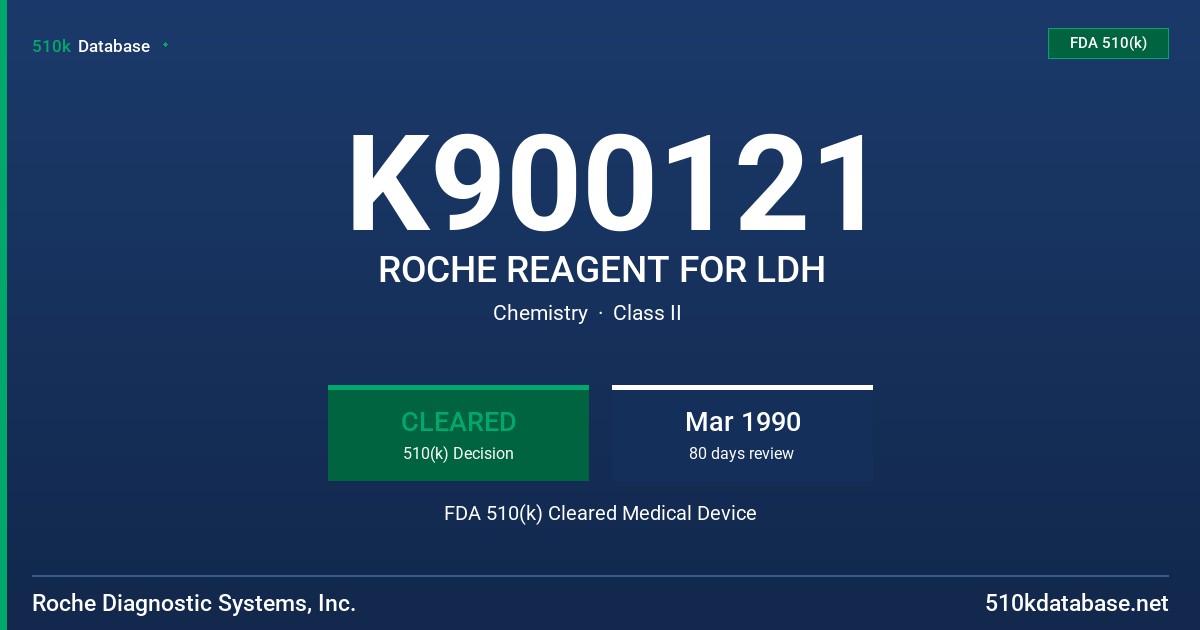 K900121 ROCHE REAGENT FOR LDH FDA 510(k) Cleared Medical Device
