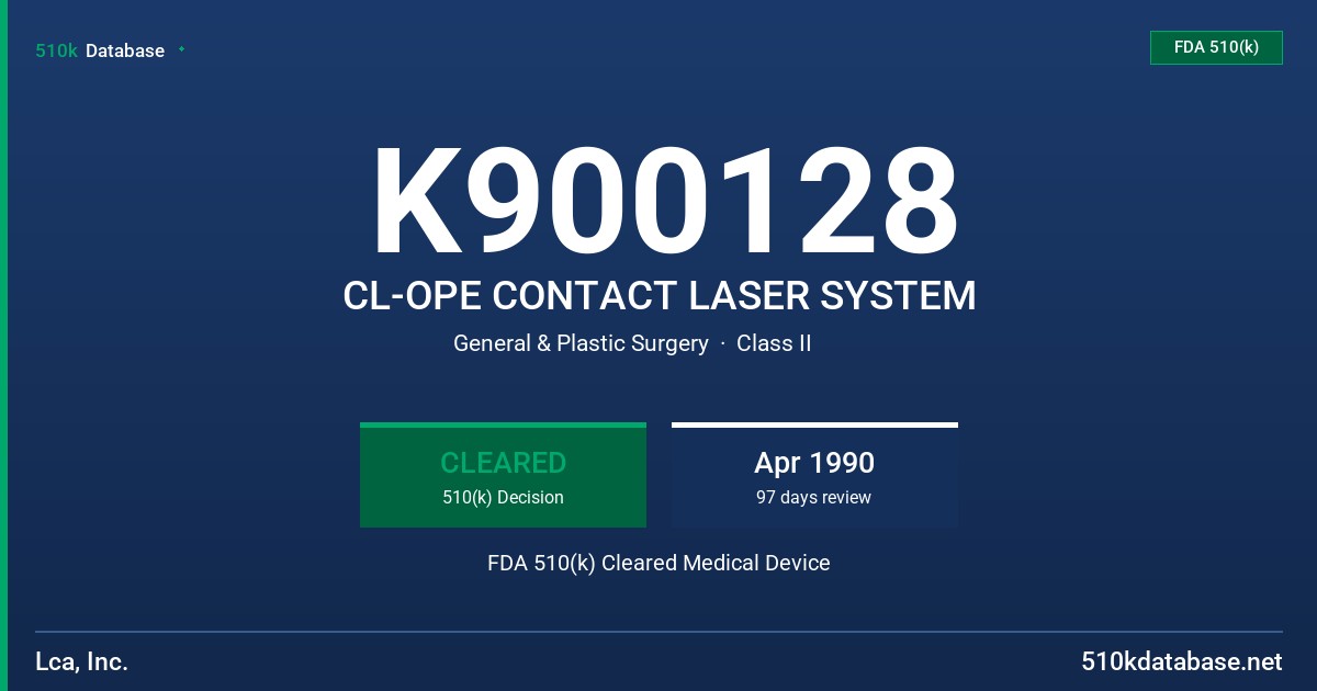 K900128 CL-OPE CONTACT LASER SYSTEM FDA 510(k) Cleared Medical Device