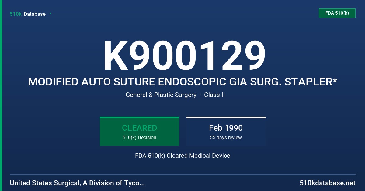 K900129 MODIFIED AUTO SUTURE ENDOSCOPIC GIA SURG. STAPLER* FDA 510(k) Cleared Medical Device