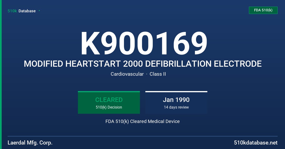 K900169 MODIFIED HEARTSTART 2000 DEFIBRILLATION ELECTRODE FDA 510(k) Cleared Medical Device