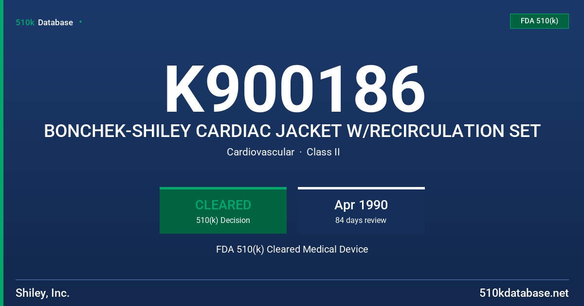 K900186 BONCHEK-SHILEY CARDIAC JACKET W/RECIRCULATION SET FDA 510(k) Cleared Medical Device