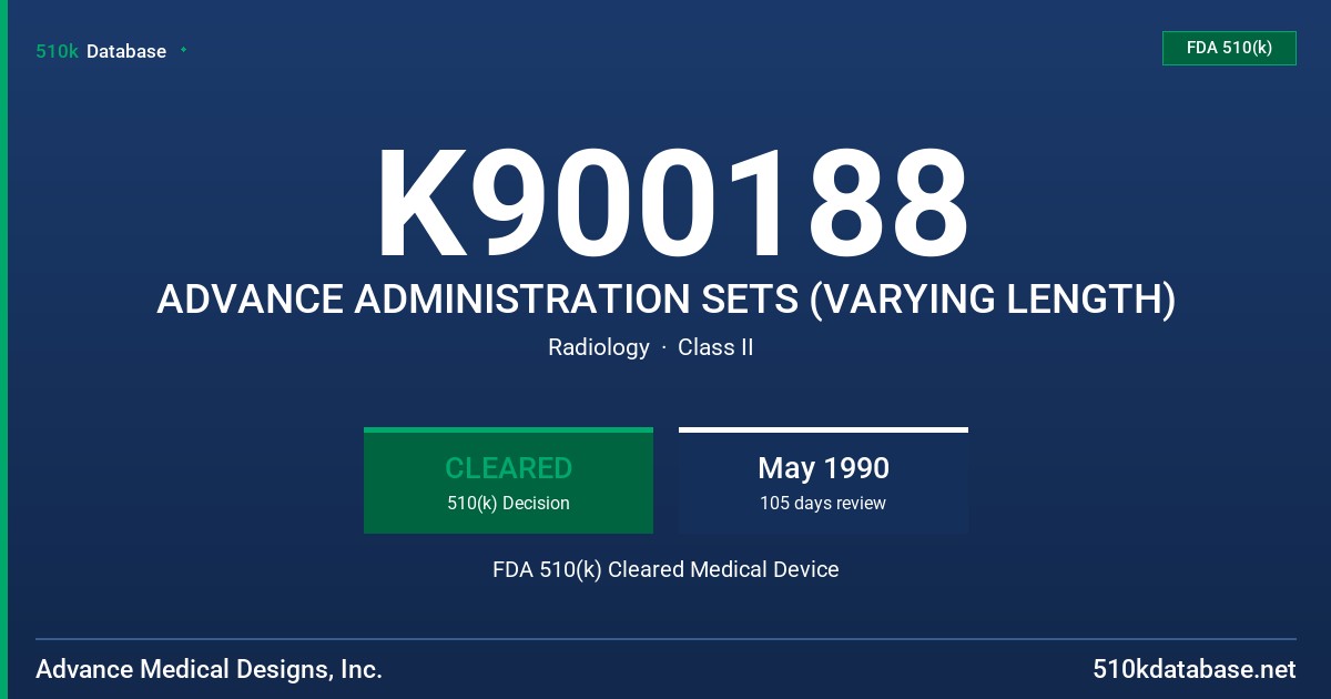 K900188 ADVANCE ADMINISTRATION SETS (VARYING LENGTH) FDA 510(k) Cleared Medical Device