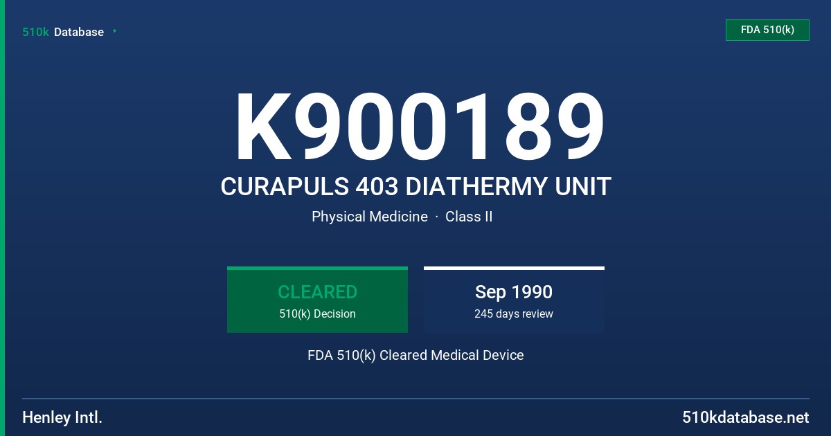 K900189 CURAPULS 403 DIATHERMY UNIT FDA 510(k) Cleared Medical Device