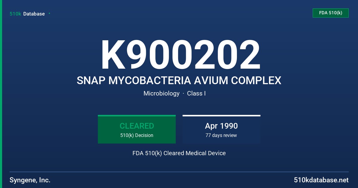 K900202 SNAP MYCOBACTERIA AVIUM COMPLEX FDA 510(k) Cleared Medical Device
