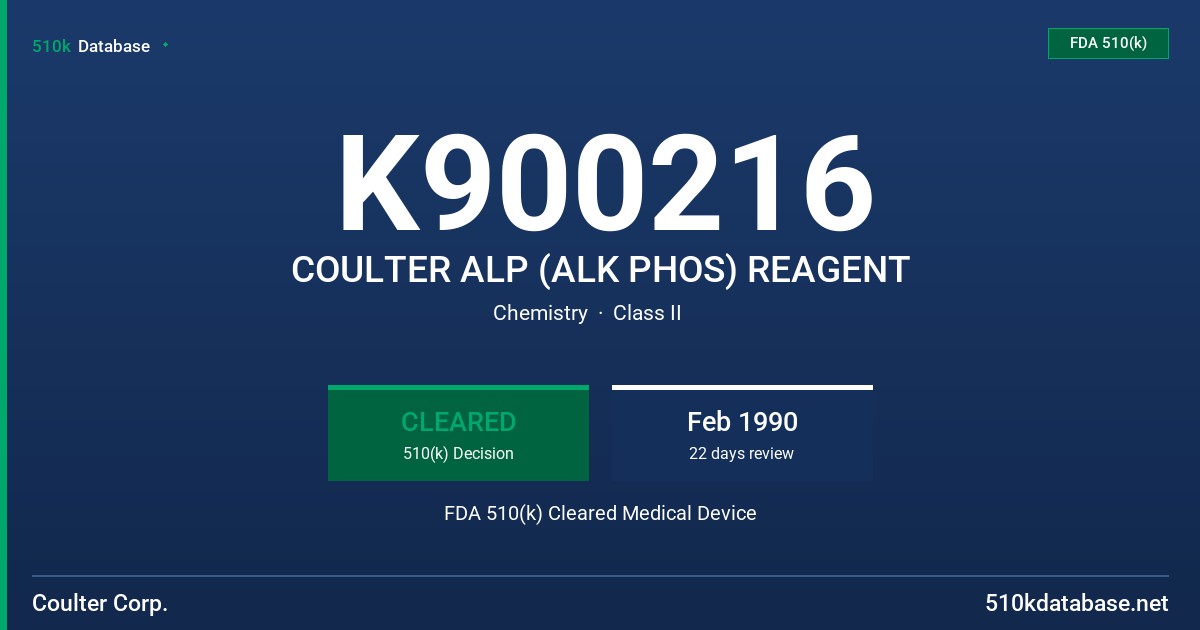 K900216 COULTER ALP (ALK PHOS) REAGENT FDA 510(k) Cleared Medical Device