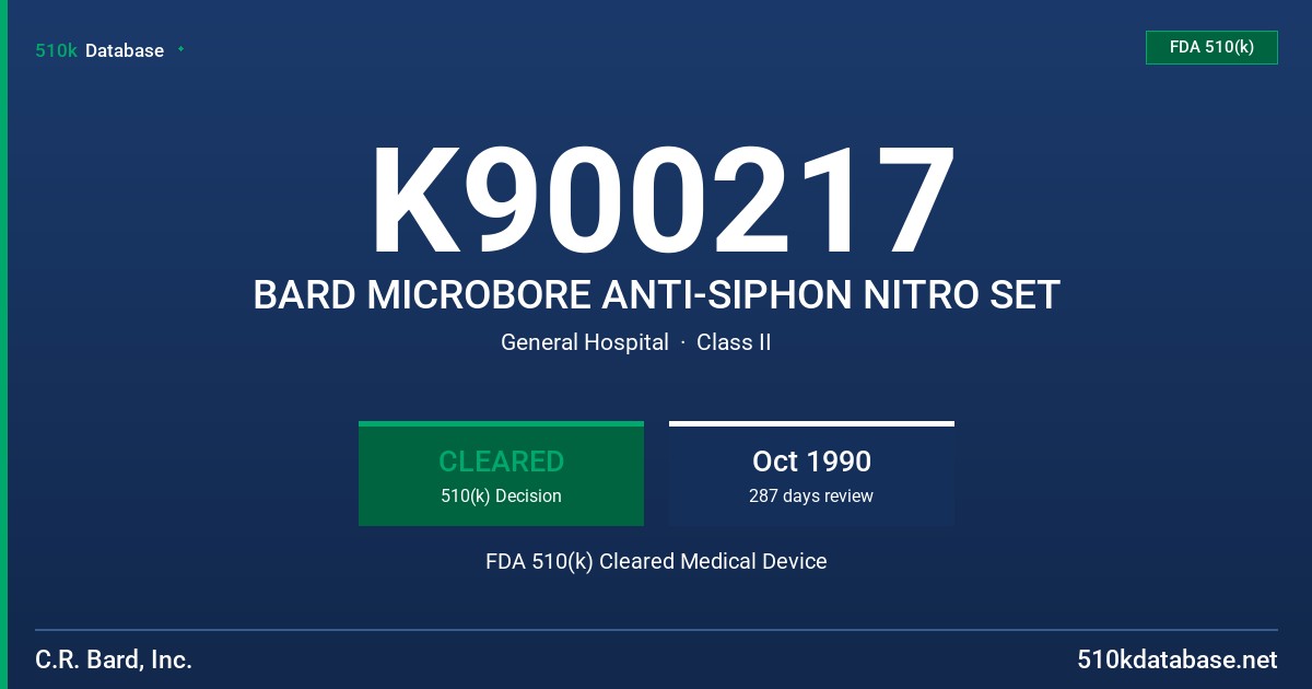 K900217 BARD MICROBORE ANTI-SIPHON NITRO SET FDA 510(k) Cleared Medical Device