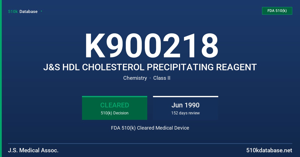K900218 J&S HDL CHOLESTEROL PRECIPITATING REAGENT FDA 510(k) Cleared Medical Device
