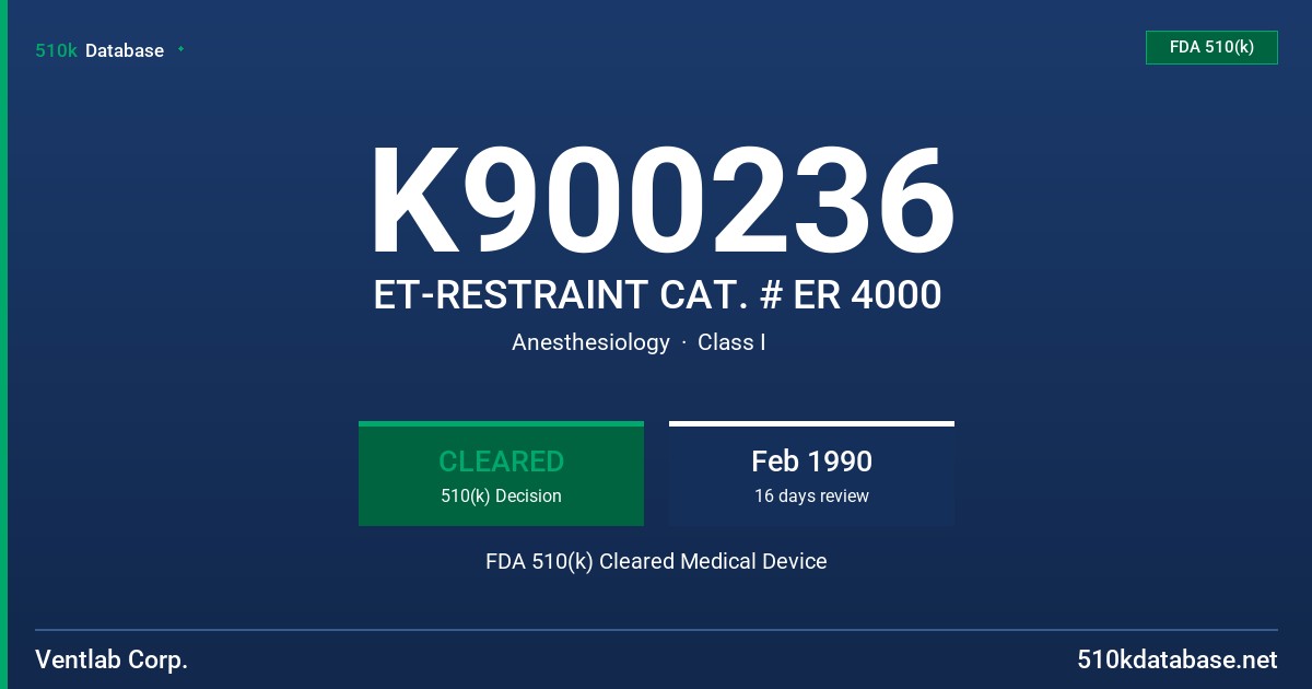 K900236 ET-RESTRAINT CAT. # ER 4000 FDA 510(k) Cleared Medical Device