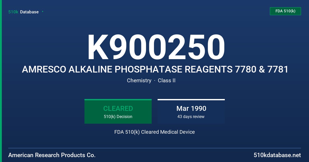 K900250 AMRESCO ALKALINE PHOSPHATASE REAGENTS 7780 & 7781 FDA 510(k) Cleared Medical Device