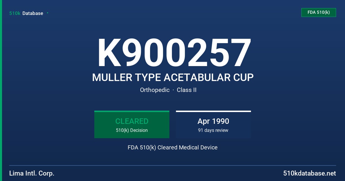 K900257 MULLER TYPE ACETABULAR CUP FDA 510(k) Cleared Medical Device