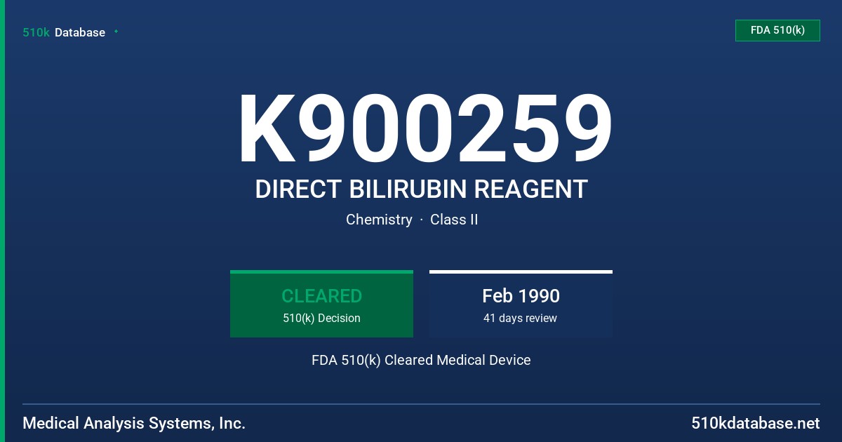 K900259 DIRECT BILIRUBIN REAGENT FDA 510(k) Cleared Medical Device