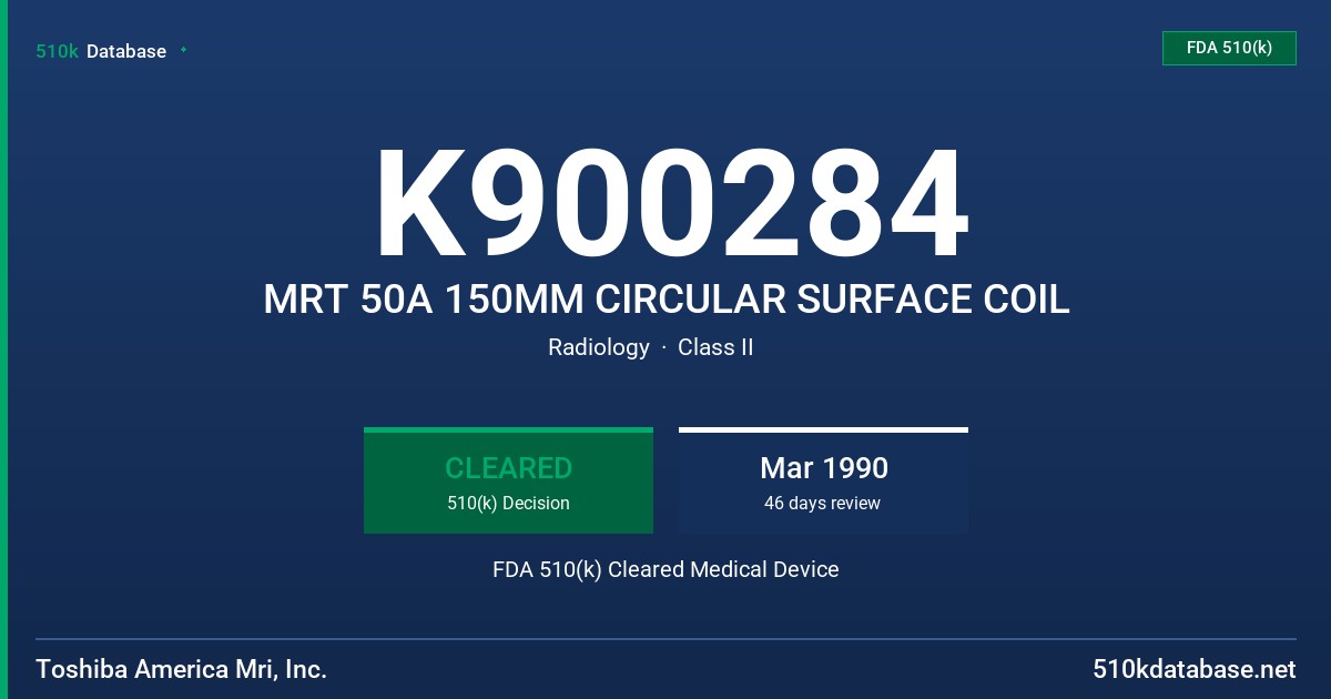 K900284 MRT 50A 150MM CIRCULAR SURFACE COIL FDA 510(k) Cleared Medical Device