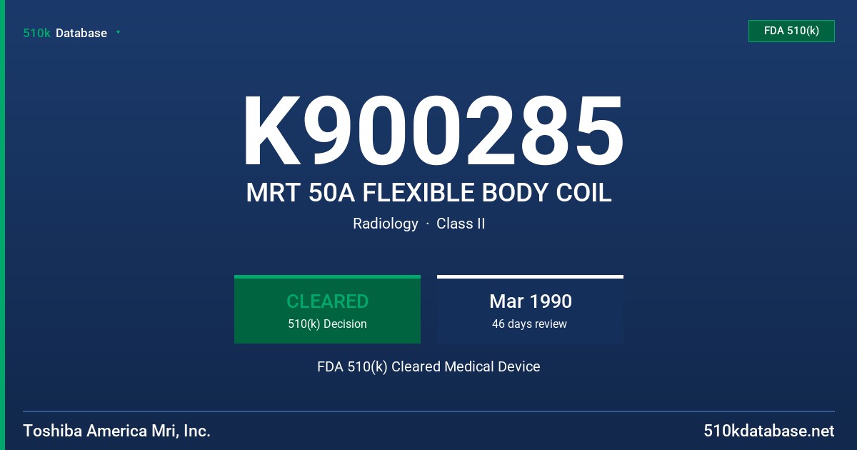 K900285 MRT 50A FLEXIBLE BODY COIL FDA 510(k) Cleared Medical Device