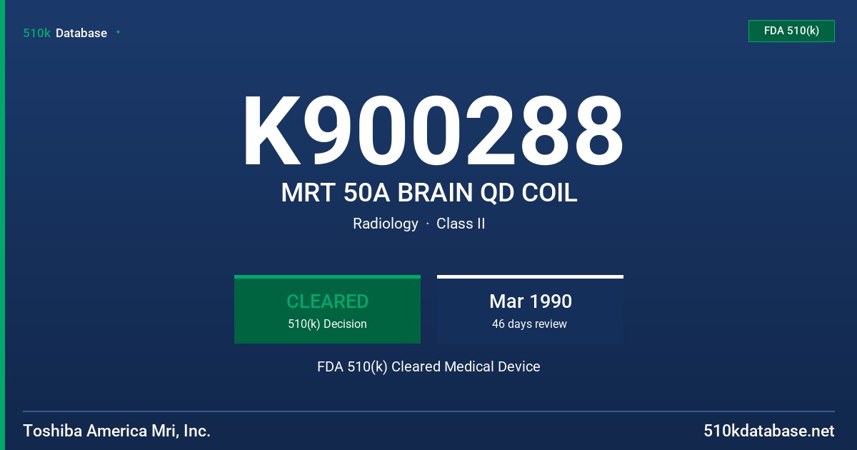 K900288 MRT 50A BRAIN QD COIL FDA 510(k) Cleared Medical Device